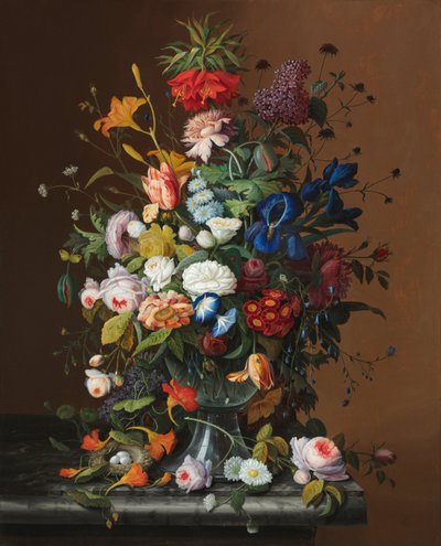 Flor ainda vida com ninho de pássaros de Severin Roesen